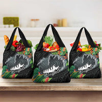 Outrigger Canoe Black Grocery Bag On The Waves