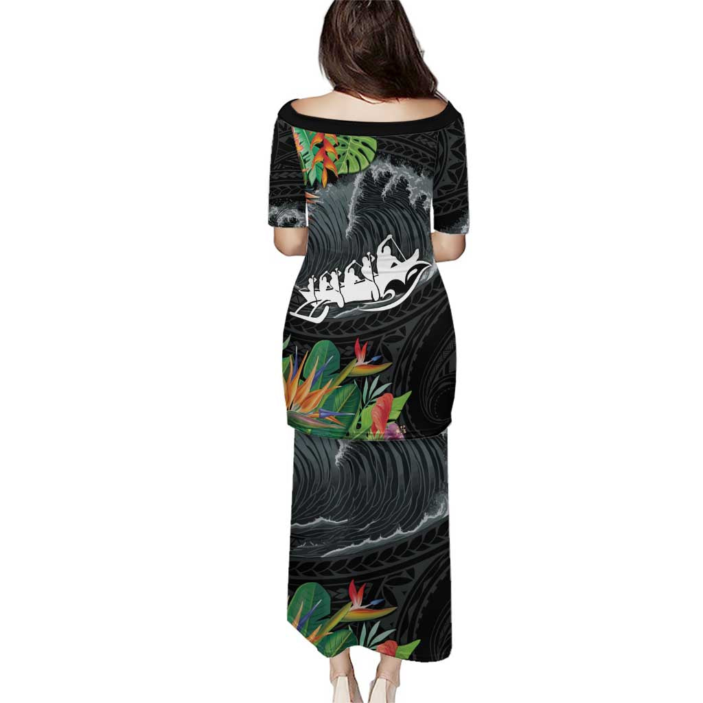 Outrigger Canoe Black Puletasi On The Waves