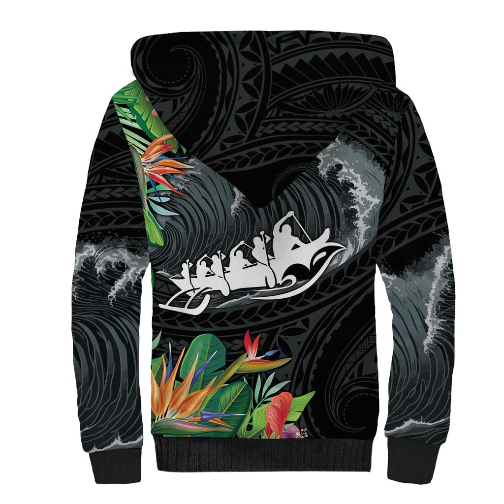 Outrigger Canoe Black Sherpa Hoodie On The Waves