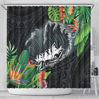Outrigger Canoe Black Shower Curtain On The Waves