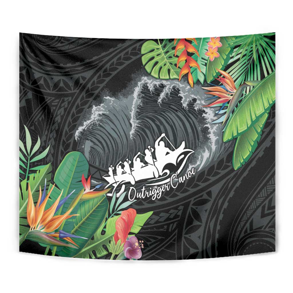 Outrigger Canoe Black Tapestry On The Waves