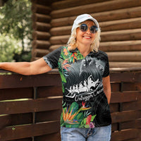 Outrigger Canoe Black Women Polo Shirt On The Waves LT7 - Polynesian Pride