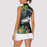Outrigger Canoe Black Women Sleeveless Polo Shirt On The Waves LT7 - Polynesian Pride