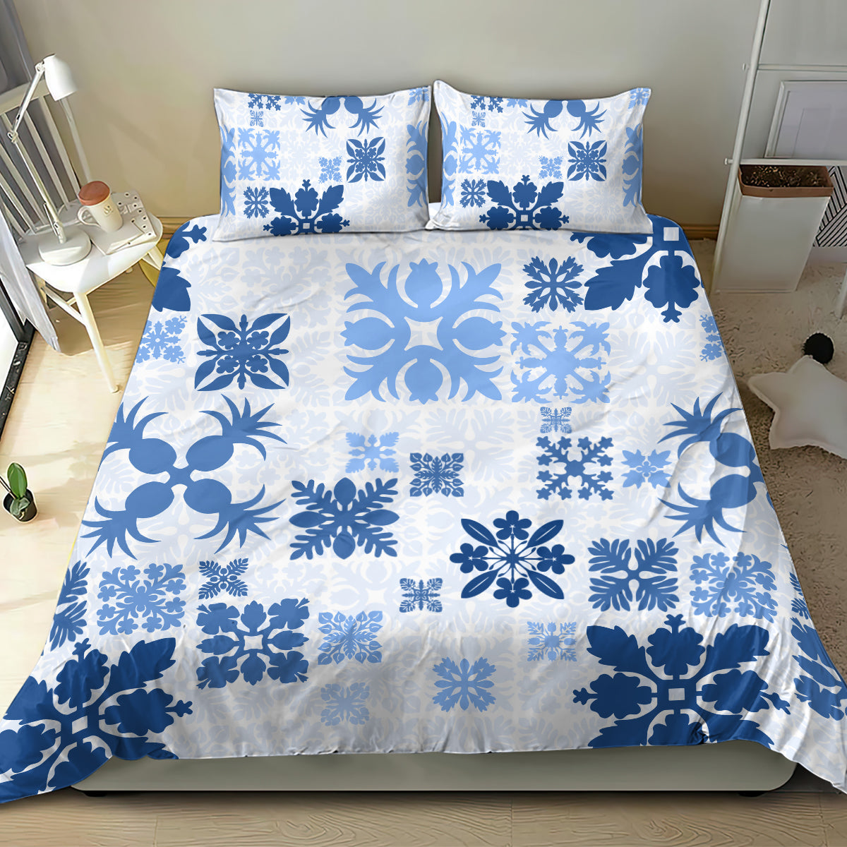 Vintage Hawaii Bedding Set Hawaiian Quilt Kapa Mismatch Blue LT7 - Polynesian Pride