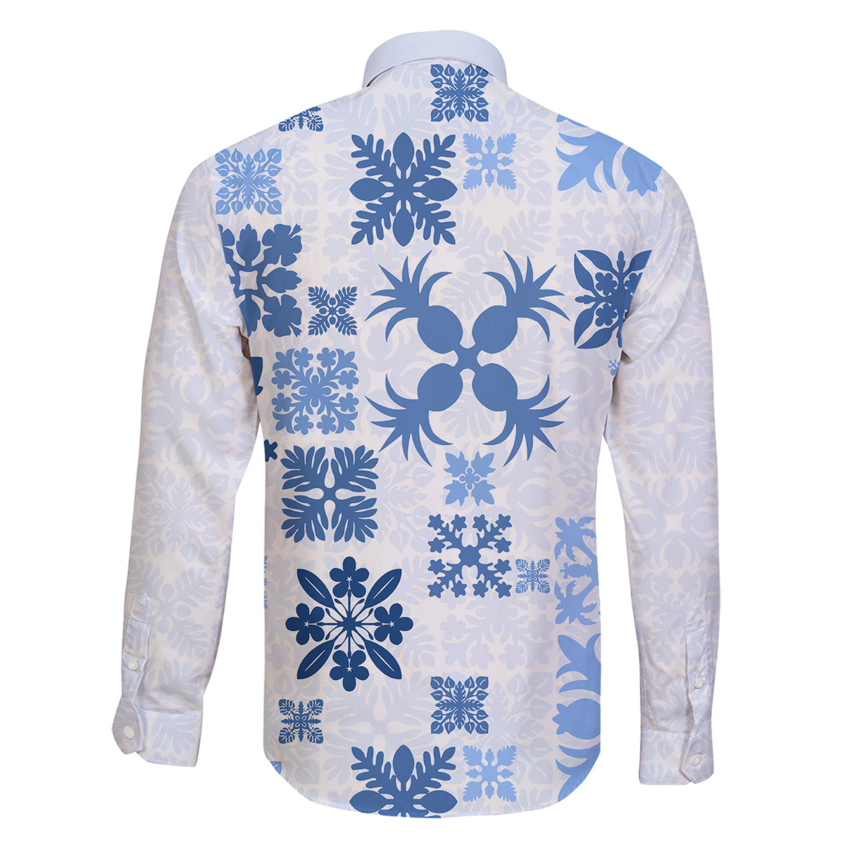 Vintage Hawaii Family Matching Off Shoulder Long Sleeve Dress and Hawaiian Shirt Hawaiian Quilt Kapa Mismatch Blue LT7 - Polynesian Pride