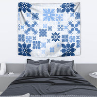Vintage Hawaii Tapestry Hawaiian Quilt Kapa Mismatch Blue LT7 - Polynesian Pride