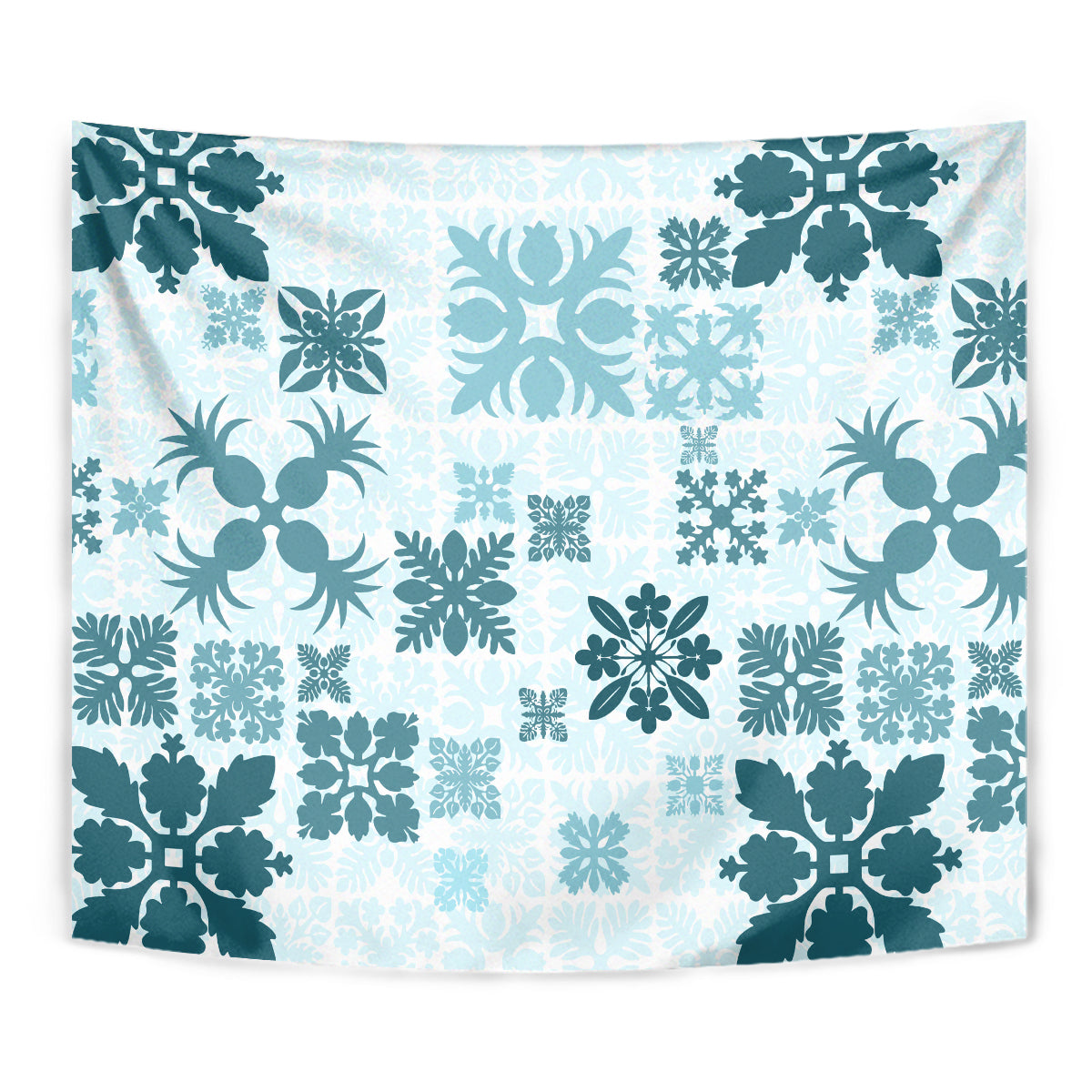 Vintage Hawaii Tapestry Hawaiian Quilt Kapa Mismatch Teal LT7 - Polynesian Pride