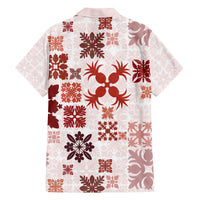 Vintage Hawaii Family Matching Off Shoulder Short Dress and Hawaiian Shirt Hawaiian Quilt Kapa Mismatch Red LT7 - Polynesian Pride