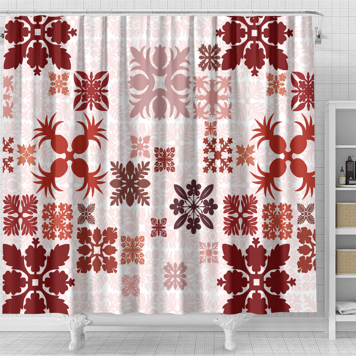 Vintage Hawaii Shower Curtain Hawaiian Quilt Kapa Mismatch Red LT7 - Polynesian Pride