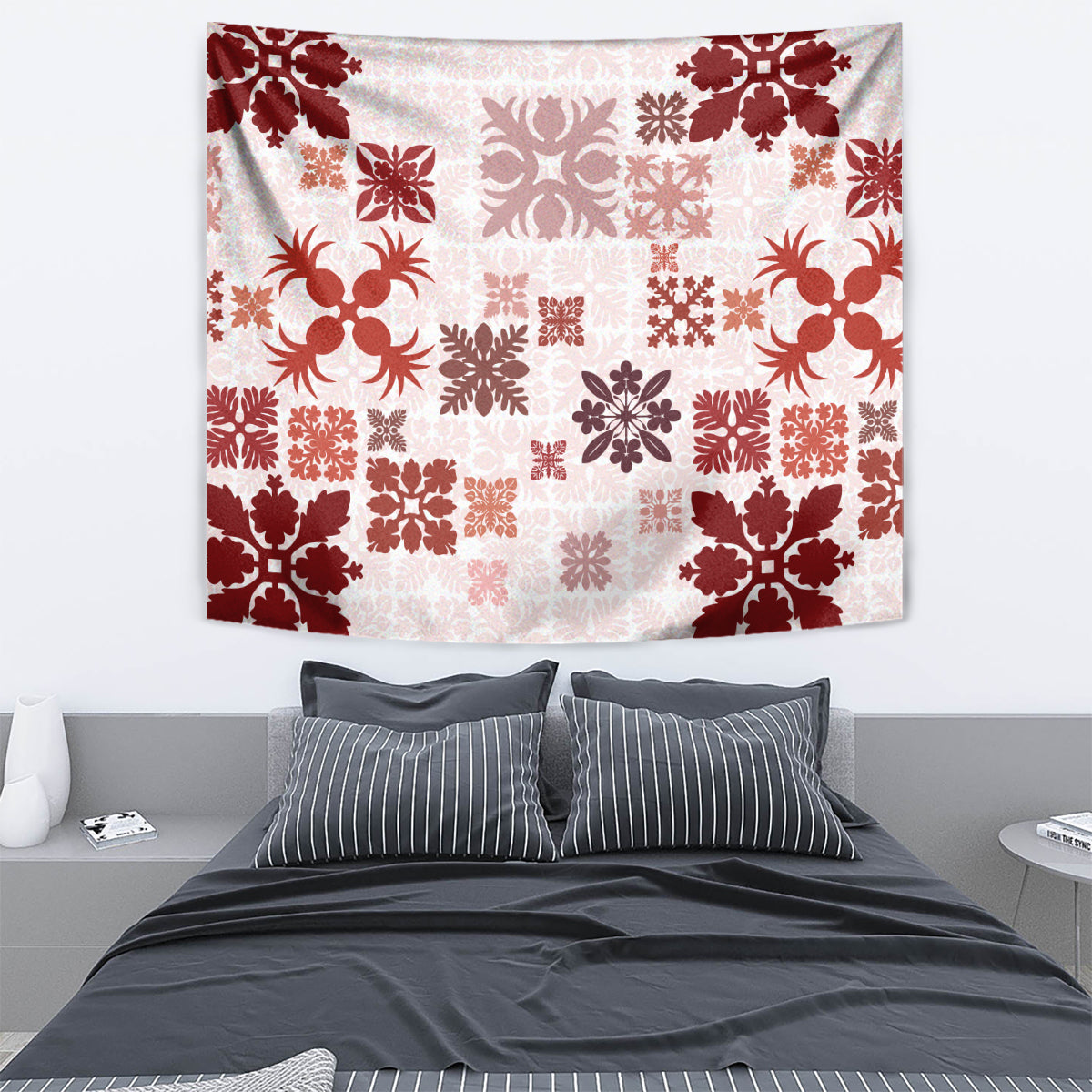 Vintage Hawaii Tapestry Hawaiian Quilt Kapa Mismatch Red LT7 - Polynesian Pride