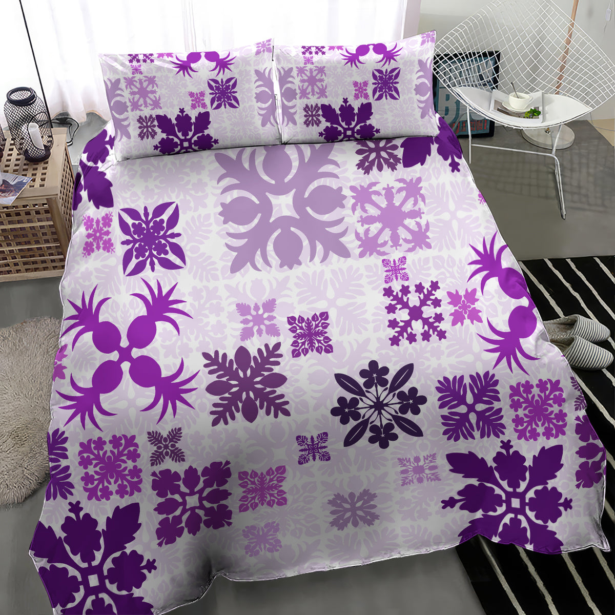 Vintage Hawaii Bedding Set Hawaiian Quilt Kapa Mismatch Purple LT7 - Polynesian Pride