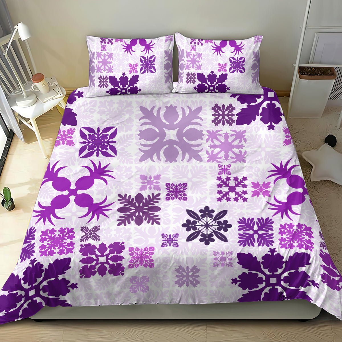 Vintage Hawaii Bedding Set Hawaiian Quilt Kapa Mismatch Purple LT7 - Polynesian Pride