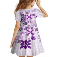 Vintage Hawaii Family Matching Off Shoulder Short Dress and Hawaiian Shirt Hawaiian Quilt Kapa Mismatch Purple LT7 - Polynesian Pride
