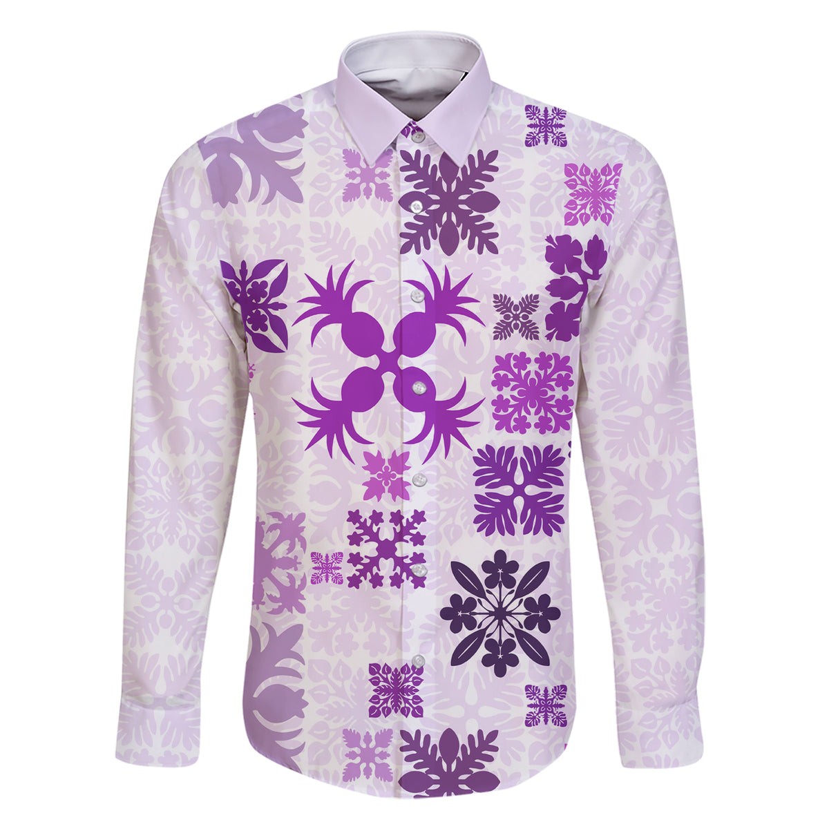 Vintage Hawaii Family Matching Short Sleeve Bodycon Dress and Hawaiian Shirt Hawaiian Quilt Kapa Mismatch Purple LT7 Dad's Shirt - Long Sleeve Purple - Polynesian Pride