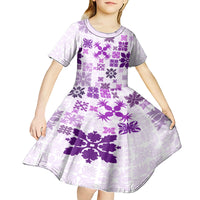 Vintage Hawaii Kid Short Sleeve Dress Hawaiian Quilt Kapa Mismatch Purple LT7 - Polynesian Pride