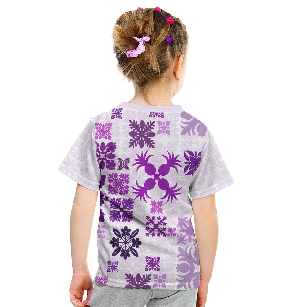 Vintage Hawaii Kid T Shirt Hawaiian Quilt Kapa Mismatch Purple LT7 - Polynesian Pride