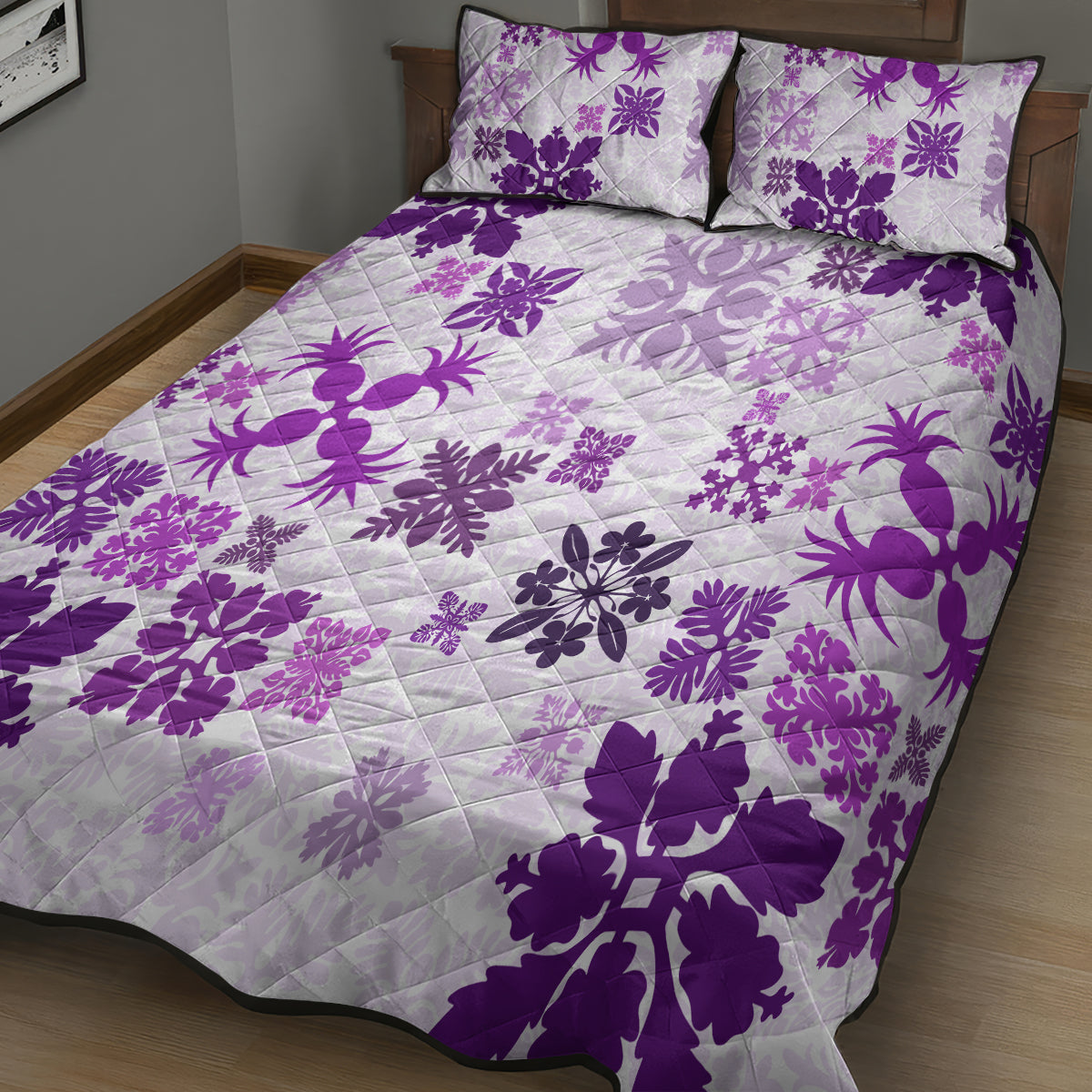 Vintage Hawaii Quilt Bed Set Hawaiian Quilt Kapa Mismatch Purple LT7 - Polynesian Pride