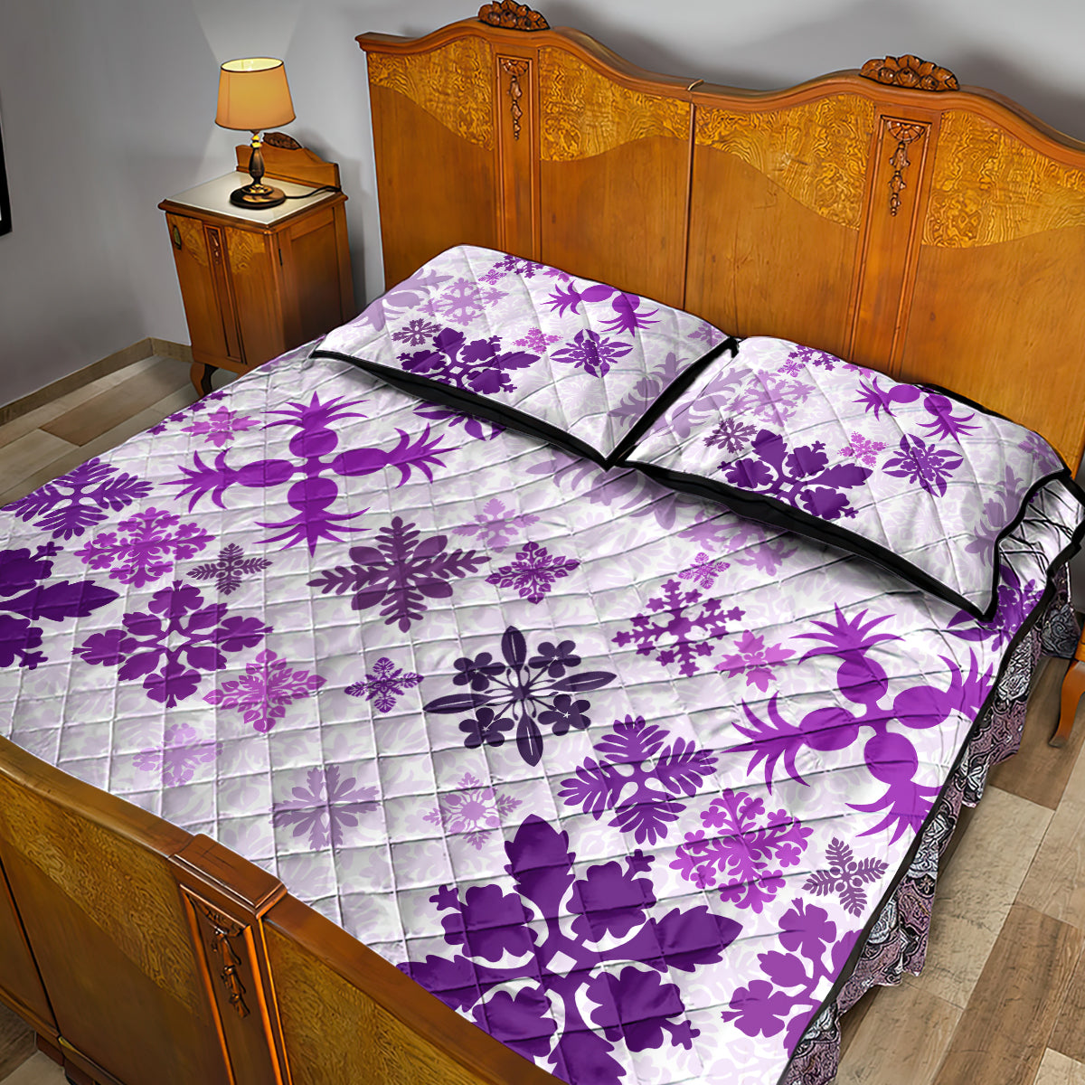 Vintage Hawaii Quilt Bed Set Hawaiian Quilt Kapa Mismatch Purple LT7 - Polynesian Pride