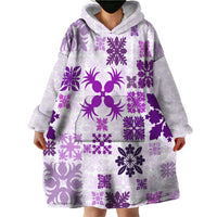 Vintage Hawaii Wearable Blanket Hoodie Hawaiian Quilt Kapa Mismatch Purple LT7 - Polynesian Pride