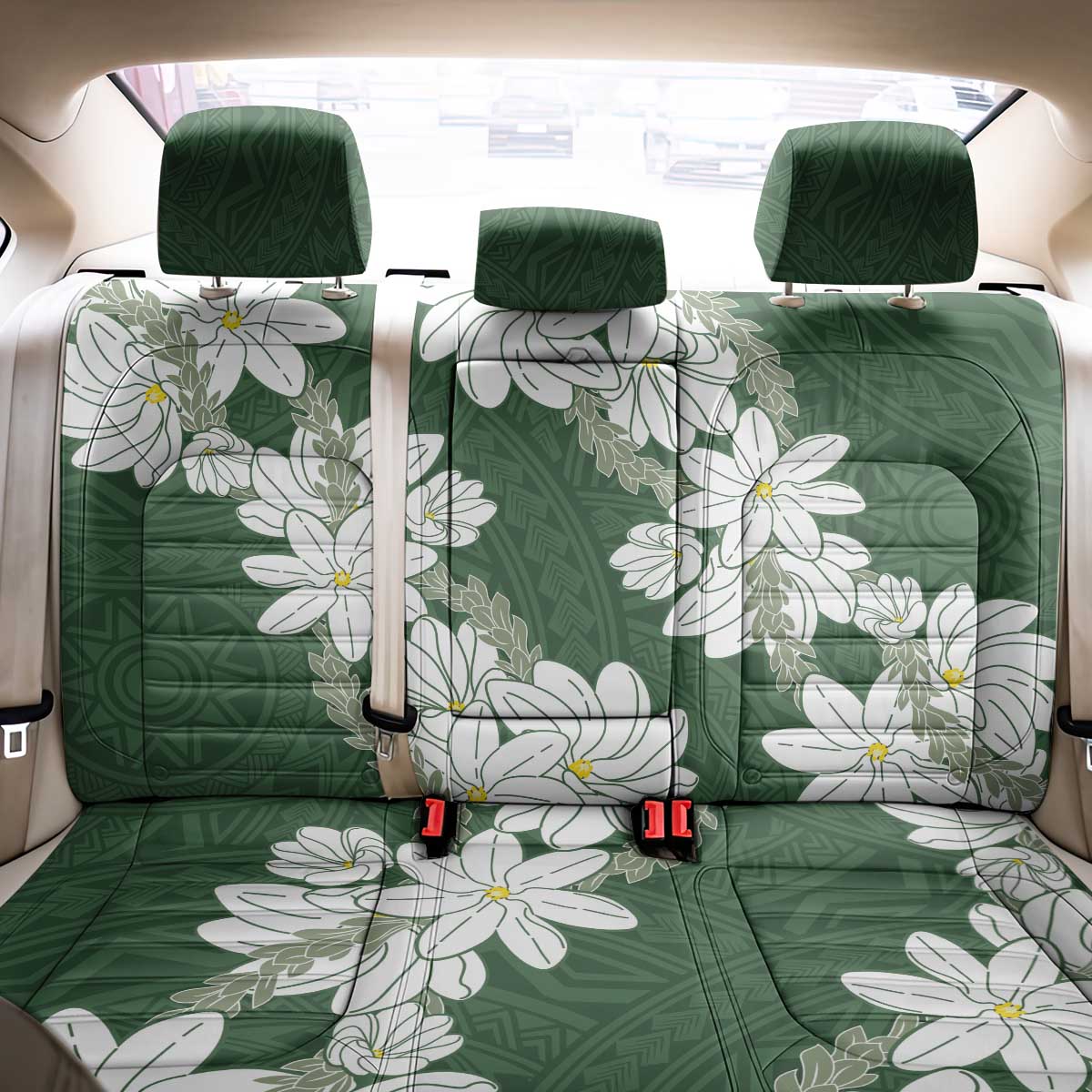 Ia Orana Tahiti Tiare Back Car Seat Cover Sage Green Lei - Polynesian Pride