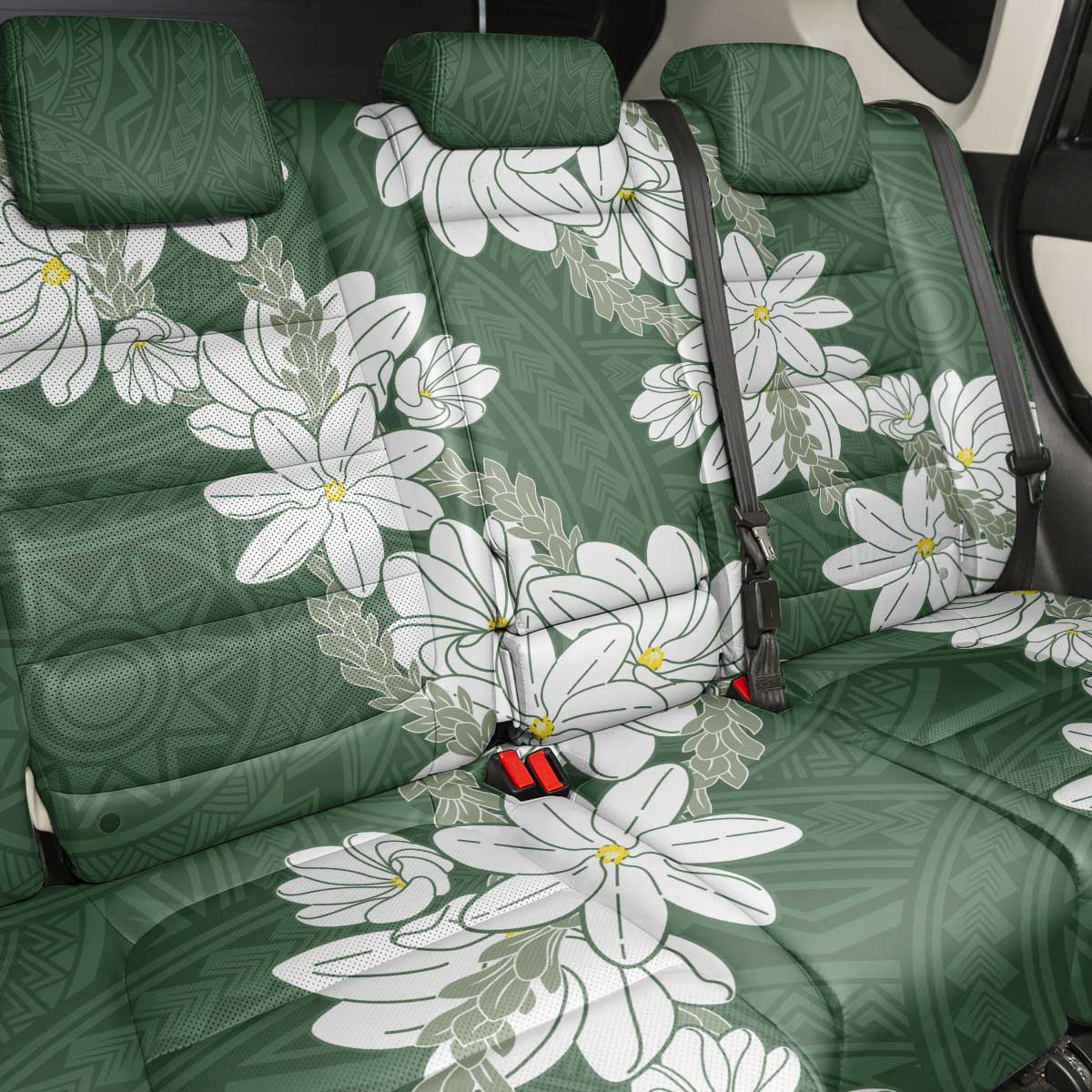Ia Orana Tahiti Tiare Back Car Seat Cover Sage Green Lei - Polynesian Pride