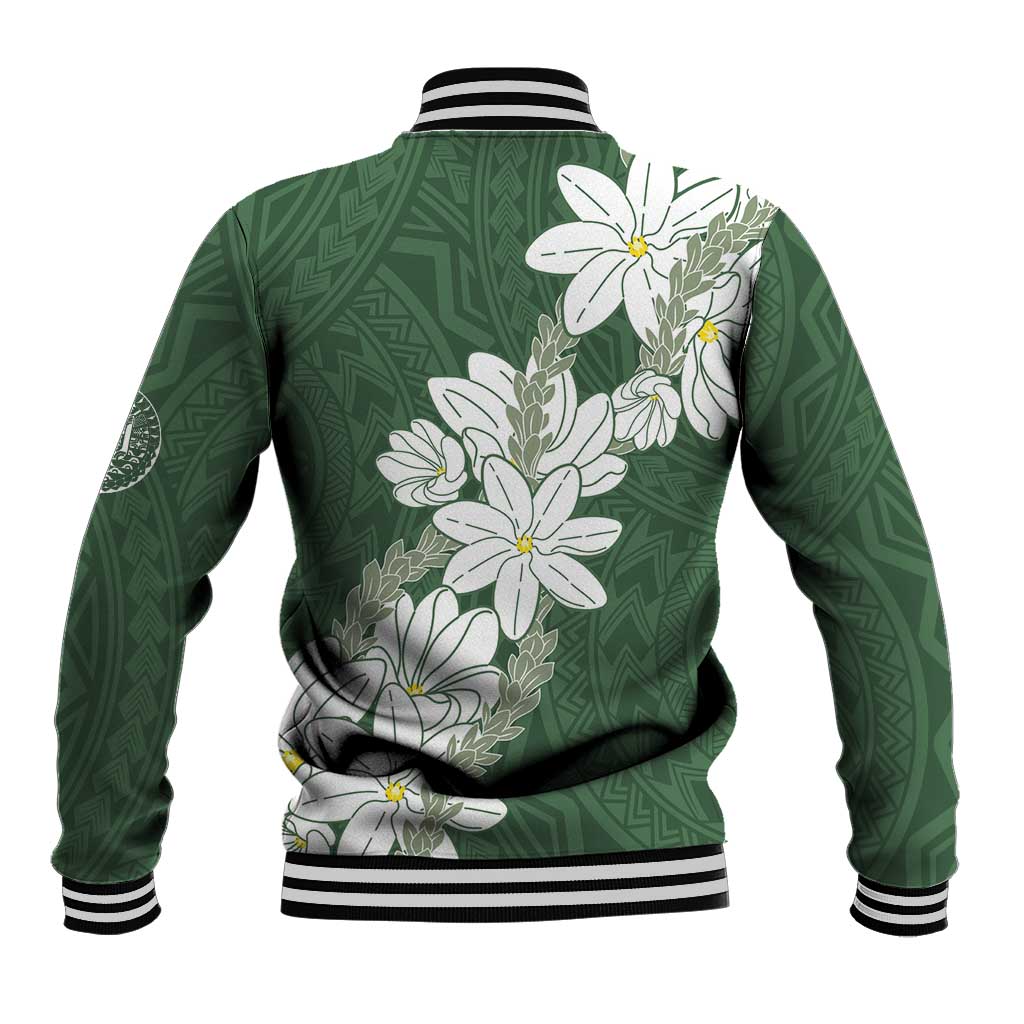 Ia Orana Tahiti Tiare Baseball Jacket Sage Green Lei - Polynesian Pride