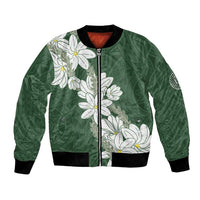 Ia Orana Tahiti Tiare Bomber Jacket Sage Green Lei - Polynesian Pride