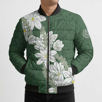 Ia Orana Tahiti Tiare Bomber Puffer Jacket Sage Green Lei - Polynesian Pride