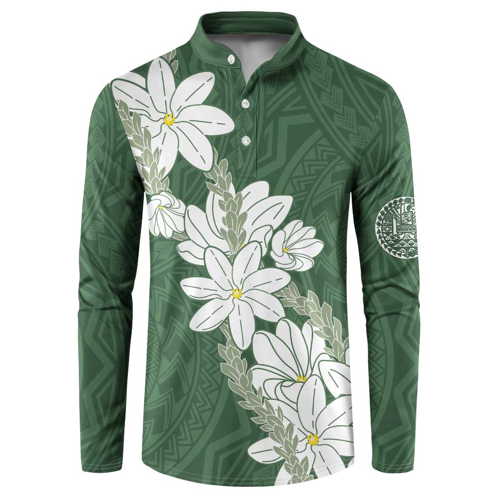 Ia Orana Tahiti Tiare Button Sweatshirt Sage Green Lei - Polynesian Pride