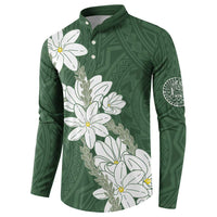 Ia Orana Tahiti Tiare Button Sweatshirt Sage Green Lei - Polynesian Pride