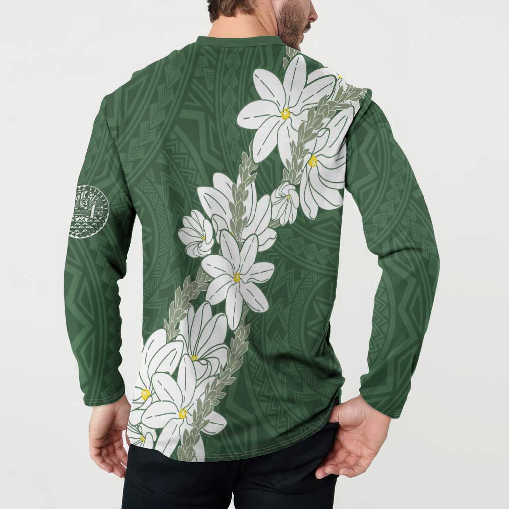 Ia Orana Tahiti Tiare Button Sweatshirt Sage Green Lei - Polynesian Pride