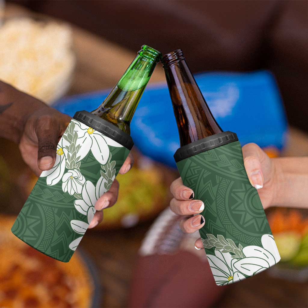 Ia Orana Tahiti Tiare 4 in 1 Can Cooler Tumbler Sage Green Lei - Polynesian Pride