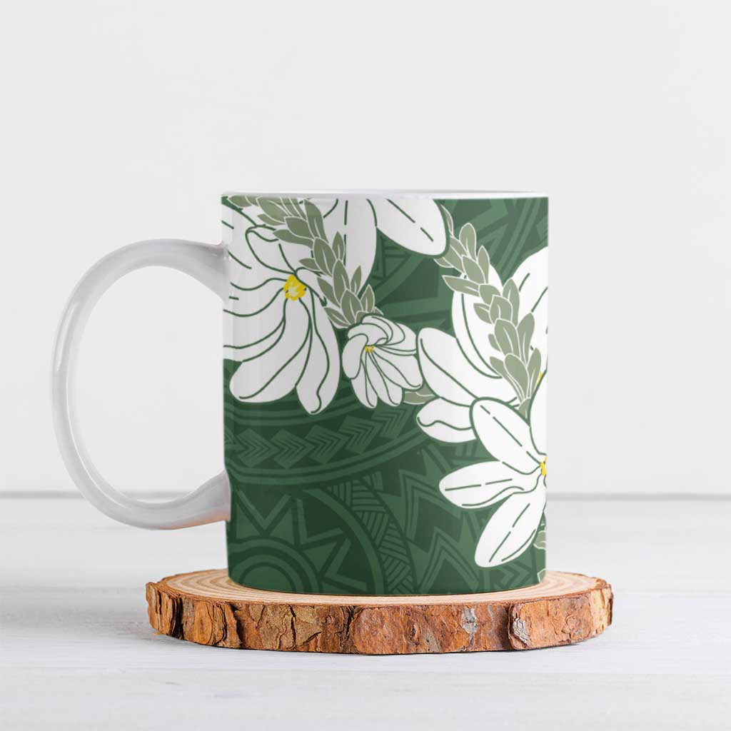 Ia Orana Tahiti Tiare Ceramic Mug Sage Green Lei - Polynesian Pride