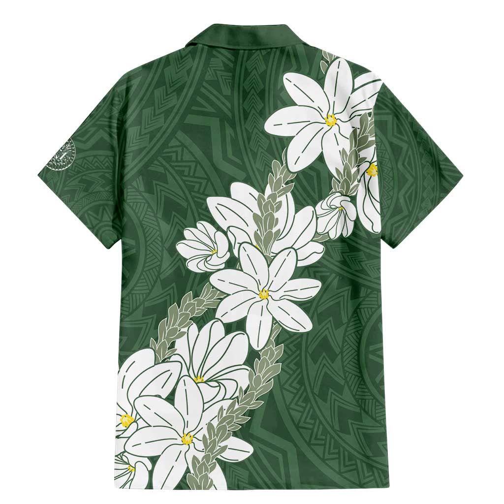 Ia Orana Tahiti Tiare Family Matching Mermaid Dress and Hawaiian Shirt Sage Green Lei - Polynesian Pride