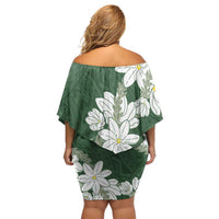 Ia Orana Tahiti Tiare Family Matching Off Shoulder Short Dress and Hawaiian Shirt Sage Green Lei - Polynesian Pride