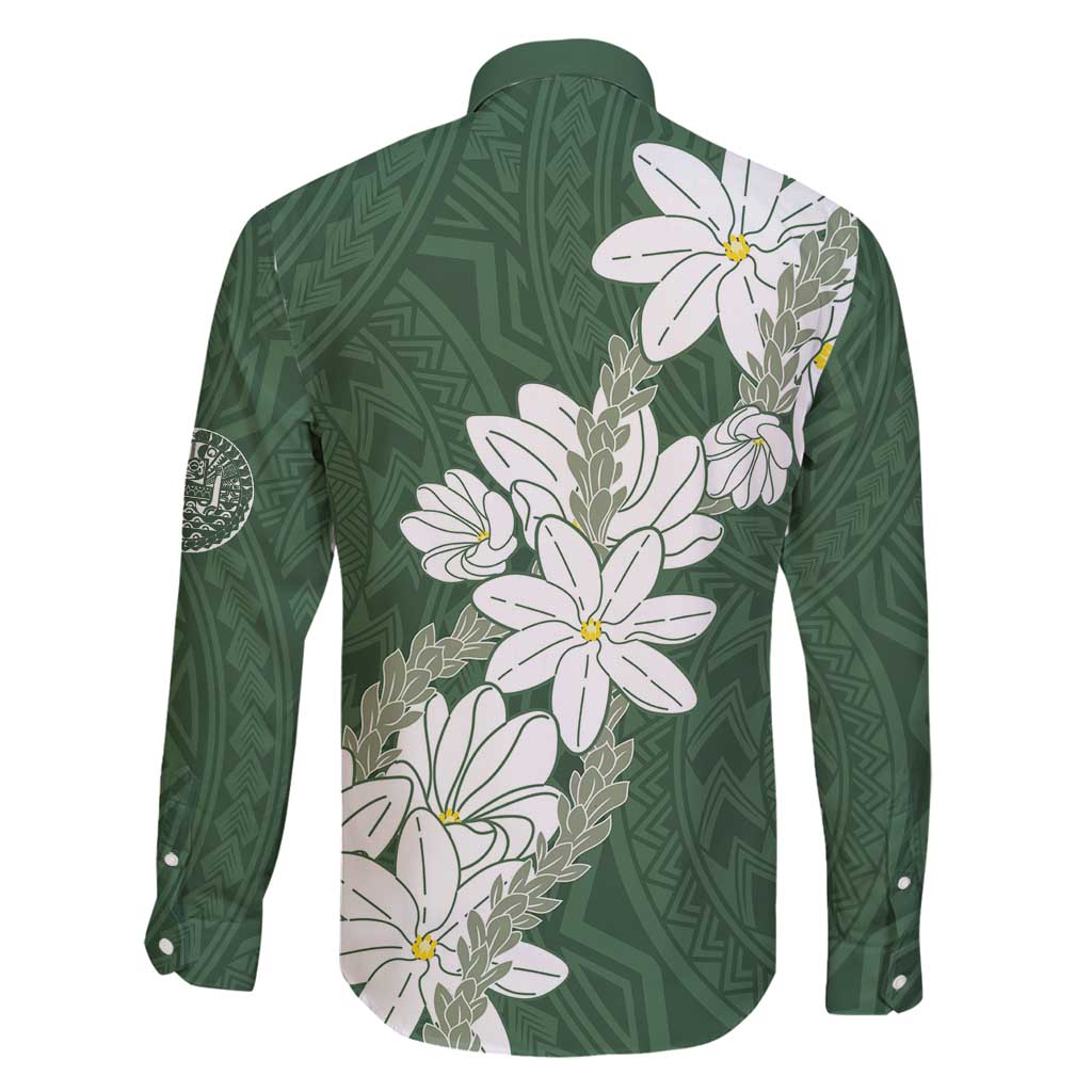 Ia Orana Tahiti Tiare Family Matching Puletasi and Hawaiian Shirt Sage Green Lei - Polynesian Pride