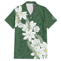 Ia Orana Tahiti Tiare Family Matching Summer Maxi Dress and Hawaiian Shirt Sage Green Lei - Polynesian Pride