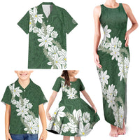 Ia Orana Tahiti Tiare Family Matching Tank Maxi Dress and Hawaiian Shirt Sage Green Lei - Polynesian Pride