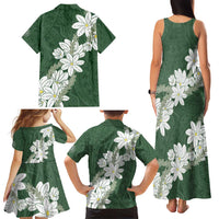 Ia Orana Tahiti Tiare Family Matching Tank Maxi Dress and Hawaiian Shirt Sage Green Lei - Polynesian Pride