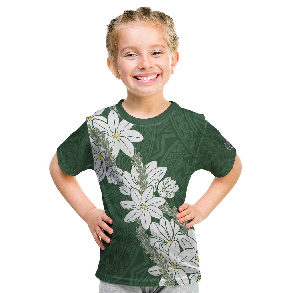 Ia Orana Tahiti Tiare Kid T Shirt Sage Green Lei - Polynesian Pride