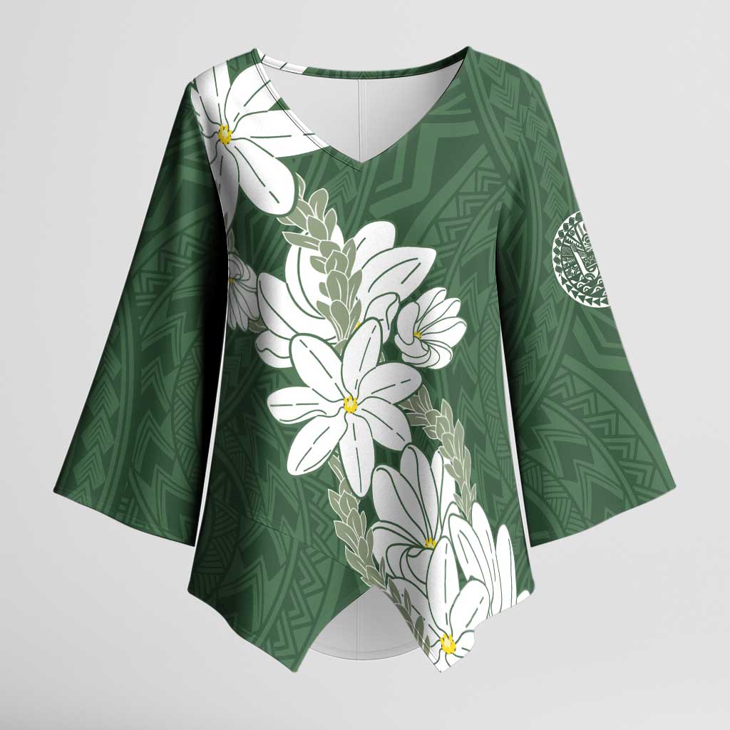 Ia Orana Tahiti Tiare Kimono Sleeve Blouse Sage Green Lei - Polynesian Pride