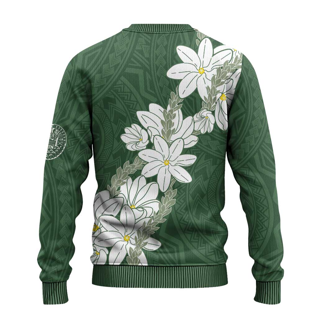 Ia Orana Tahiti Tiare Ugly Christmas Sweater Sage Green Lei - Polynesian Pride