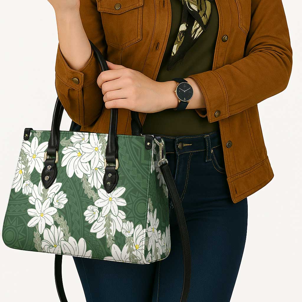 Ia Orana Tahiti Tiare Leather Bag Sage Green Lei - Polynesian Pride