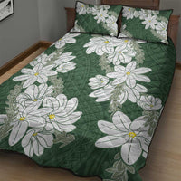 Ia Orana Tahiti Tiare Quilt Bed Set Sage Green Lei - Polynesian Pride