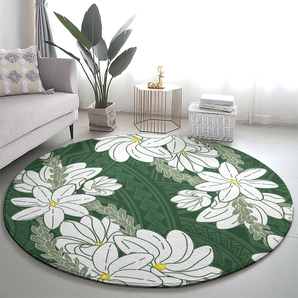 Ia Orana Tahiti Tiare Round Carpet Sage Green Lei - Polynesian Pride