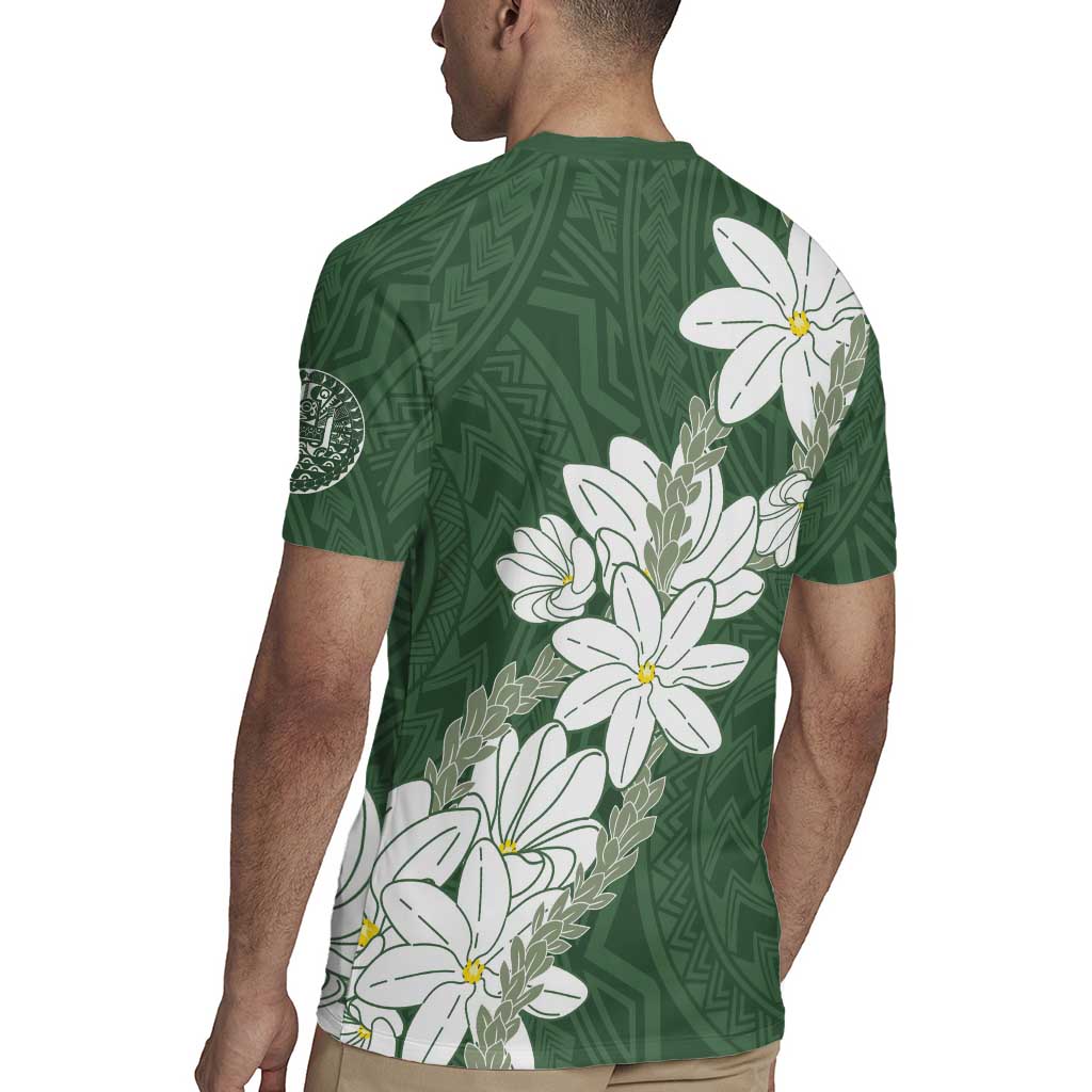 Ia Orana Tahiti Tiare Rugby Jersey Sage Green Lei - Polynesian Pride