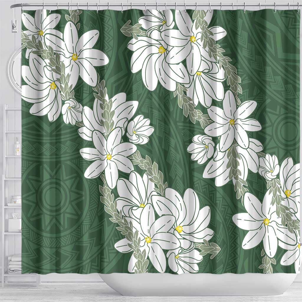 Ia Orana Tahiti Tiare Shower Curtain Sage Green Lei - Polynesian Pride