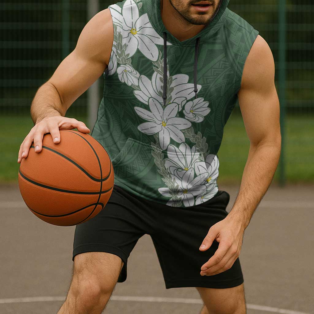Ia Orana Tahiti Tiare Sleeveless Hoodie Sage Green Lei - Polynesian Pride
