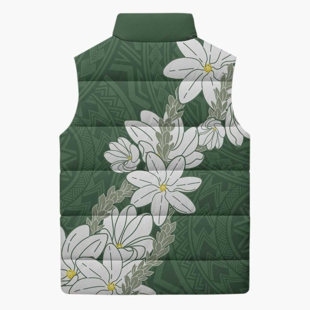 Ia Orana Tahiti Tiare Sleeveless Puffer Jacket Sage Green Lei - Polynesian Pride
