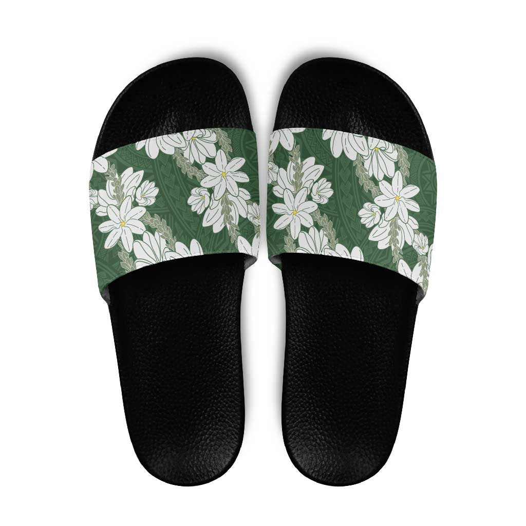 Ia Orana Tahiti Tiare Slide Sandals Sage Green Lei - Polynesian Pride